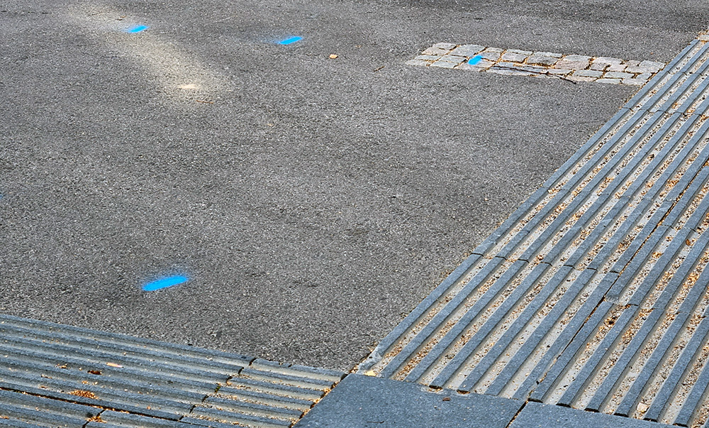 Markeringar inför arbetet på Köpmantorget