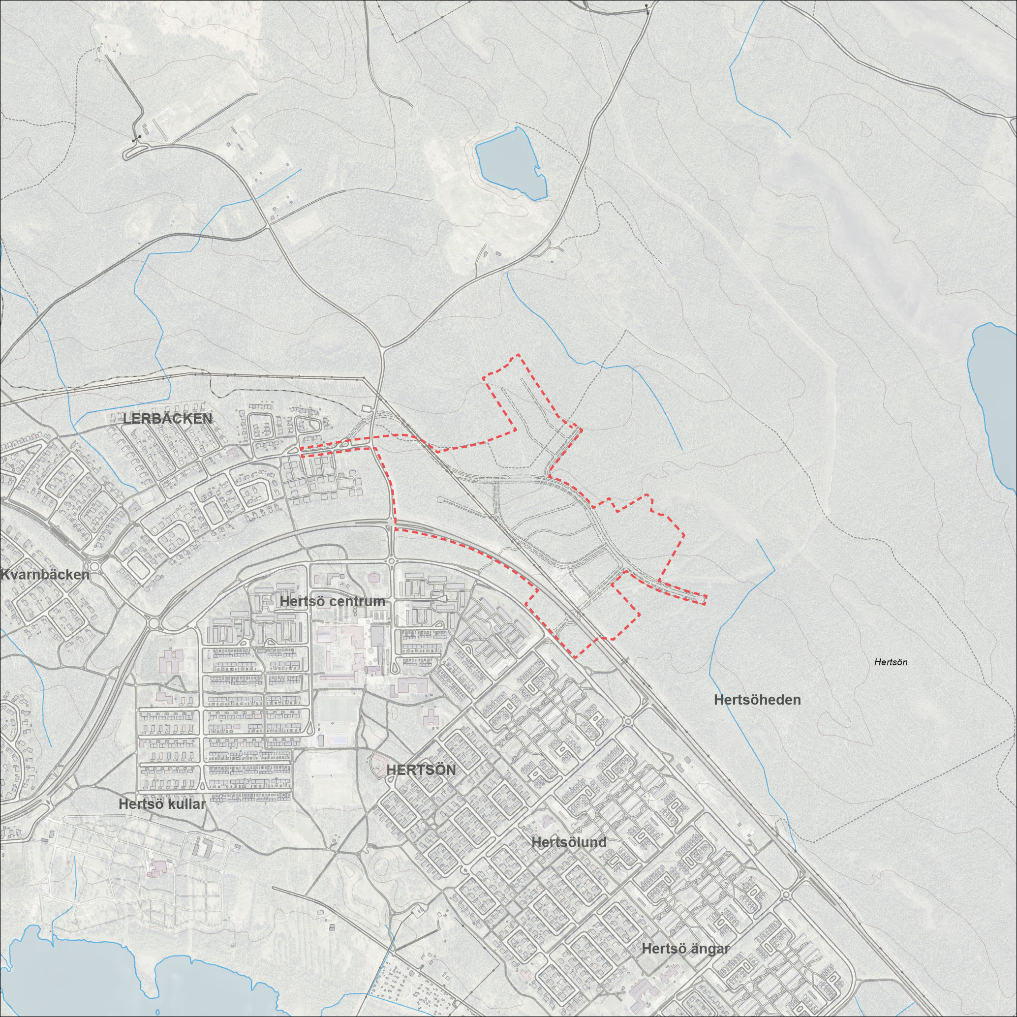 Bild visar planområdet inom röd cirkel