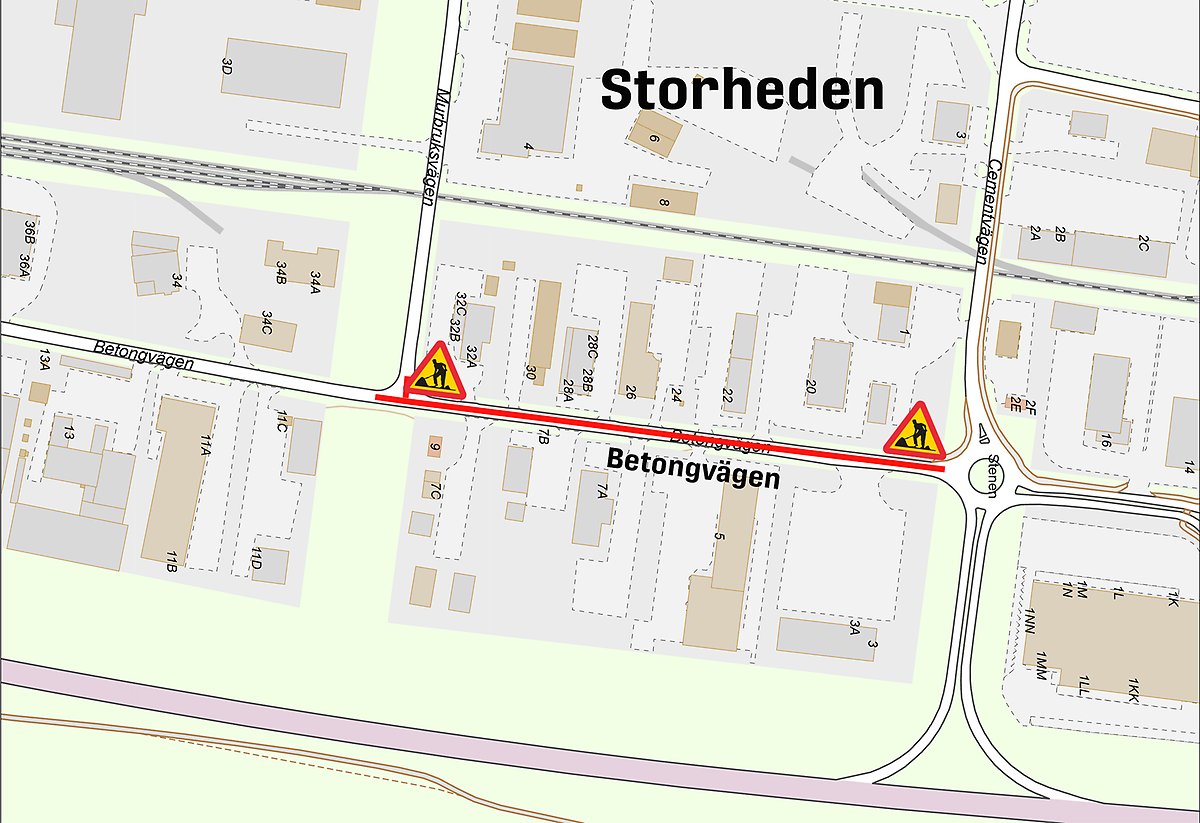 Karta som visar var vi ska arbeta längs Betongvägen.
